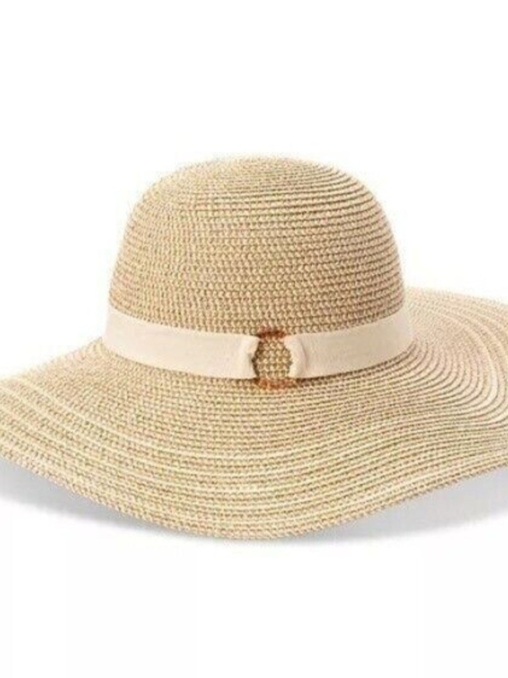 INC Wide Brim Straw Sun Hat with Ribbon - Beige